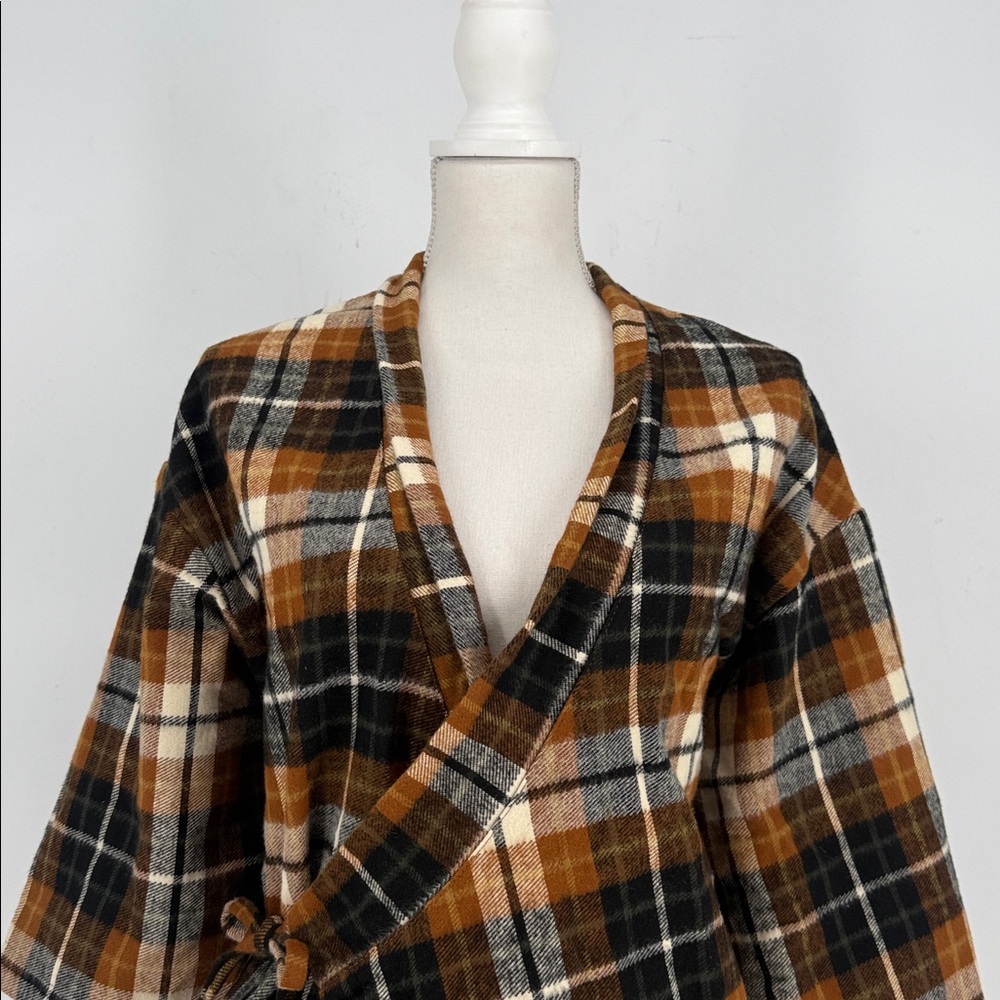 NICHE ST. plaid check boxy wrap short sleeve kimono robe shirt size S - Picture 2 of 9